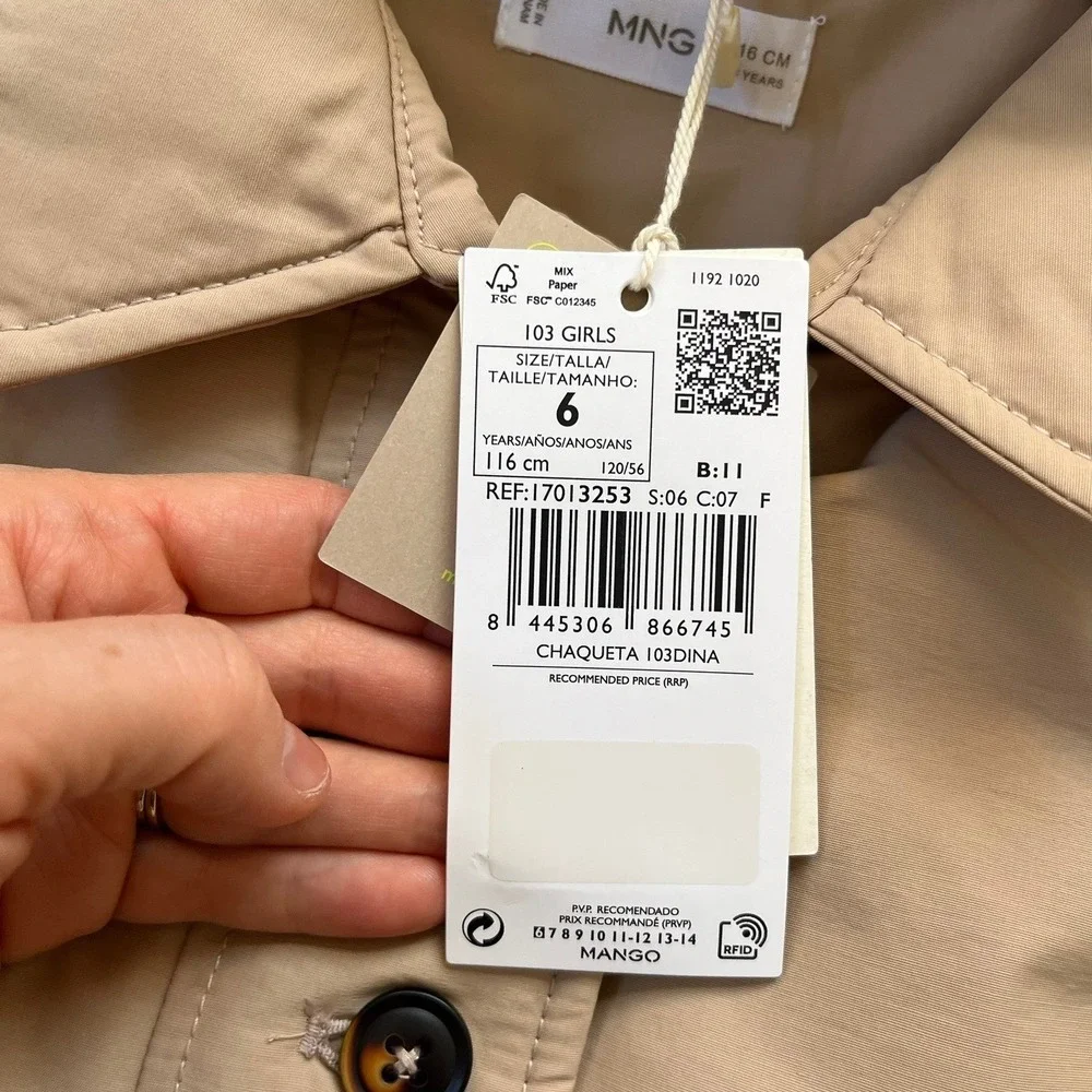 Mango Kids Girls Tan Faux Fur Trim Hooded Belted Parka Jacket Size‎ 6 NWT - Picture 2 of 6